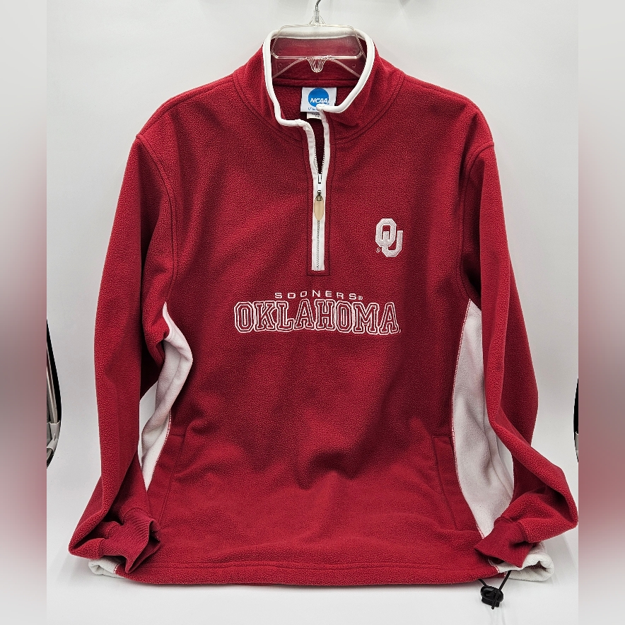 Vintage Ncaa Red Ou Oklahoma Sooners 1/4 Zip Pullover Fleece 2 Pocket Men's M